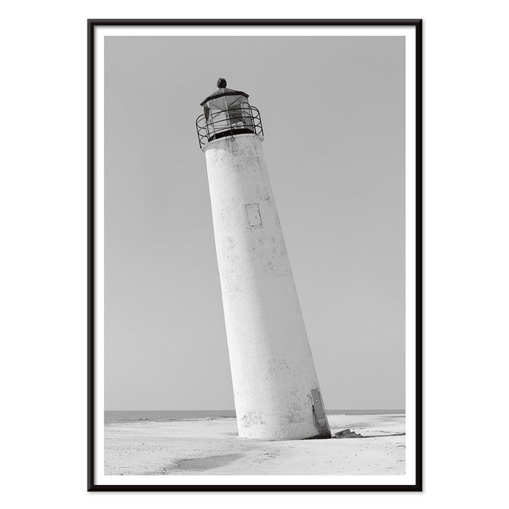 Cape Saint George Lighthouse by Cape St. George featuring a tilted lighthouse on a sandy beach in Franklin County FL Poster featuring Cape Saint George Lighthouse, Cape St. George, Apalachicola, Franklin County, FL.