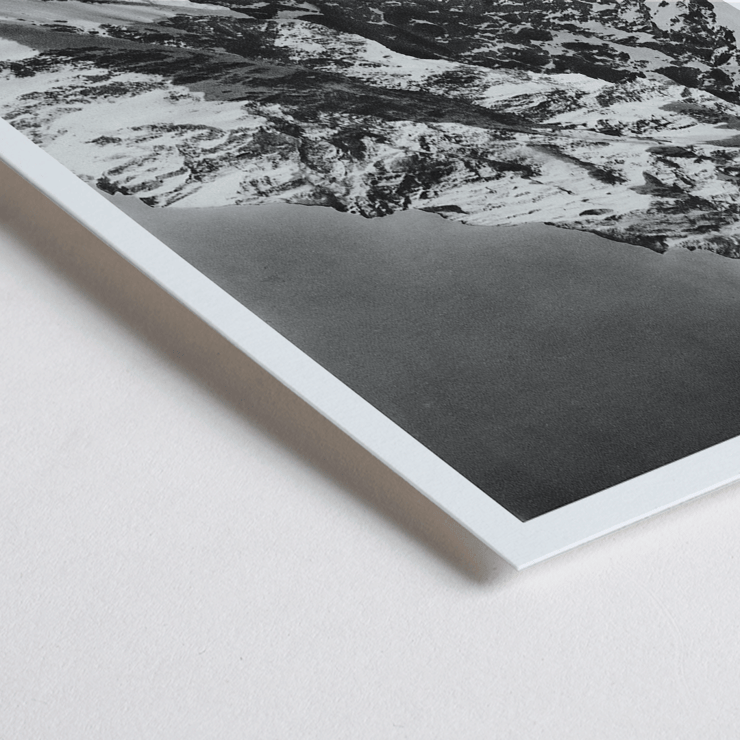 Black and white photograph of K2 western slope by Vittorio Sella Poster of the west face of K2 by Vittorio Sella showing the snow-covered mountain peak in black and white photography.