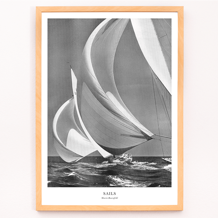Sailing yacht with billowing sails by Morris Rosenfeld titled Sails Poster of yacht sails catching wind on the open ocean in the artwork Sails by Morris Rosenfeld.