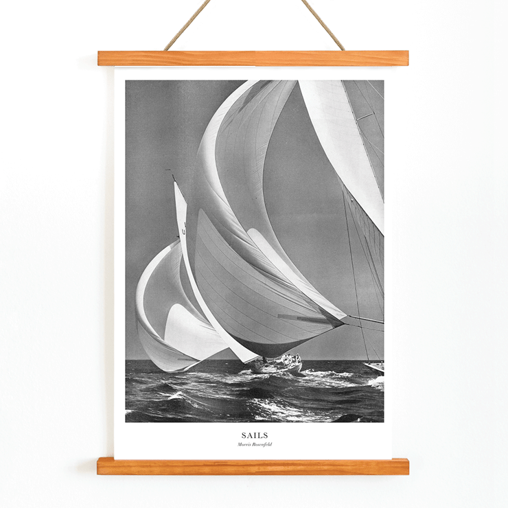 Sailing yacht with billowing sails by Morris Rosenfeld titled Sails Poster of yacht sails catching wind on the open ocean in the artwork Sails by Morris Rosenfeld.