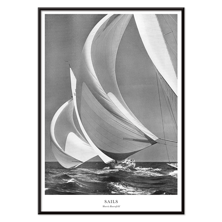 Sailing yacht with billowing sails by Morris Rosenfeld titled Sails Poster of yacht sails catching wind on the open ocean in the artwork Sails by Morris Rosenfeld.