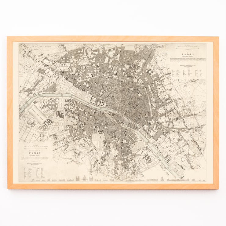 Map of Eastern Paris capturing the intricate quartiers by W B Clarke and James Shury titled Eastern division of Paris containing the Quartiers Poster of a detailed map of Eastern division of Paris containing the Quartiers by W B Clarke and James Shury.