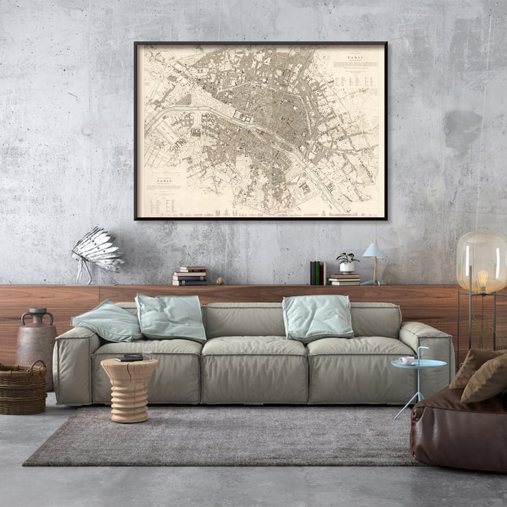 Map of Eastern Paris capturing the intricate quartiers by W B Clarke and James Shury titled Eastern division of Paris containing the Quartiers Poster of a detailed map of Eastern division of Paris containing the Quartiers by W B Clarke and James Shury.