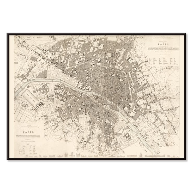 Map of Eastern Paris capturing the intricate quartiers by W B Clarke and James Shury titled Eastern division of Paris containing the Quartiers Poster of a detailed map of Eastern division of Paris containing the Quartiers by W B Clarke and James Shury.
