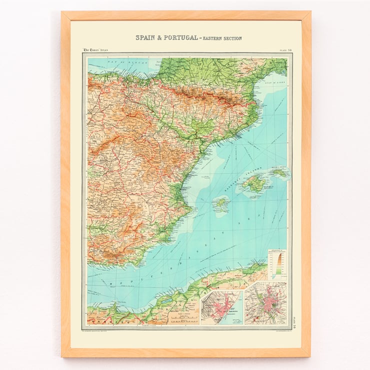 Map of eastern Spain and Portugal by Bartholomew John George titled Spain & Portugal - eastern section Poster of eastern Spain and Portugal map titled Spain & Portugal - eastern section by Bartholomew John George.