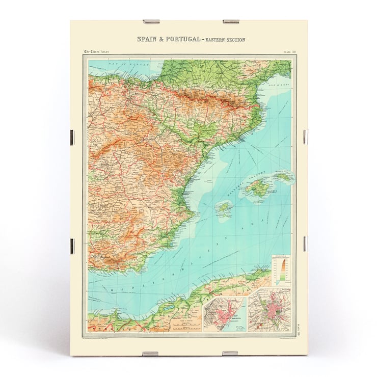 Map of eastern Spain and Portugal by Bartholomew John George titled Spain & Portugal - eastern section Poster of eastern Spain and Portugal map titled Spain & Portugal - eastern section by Bartholomew John George.