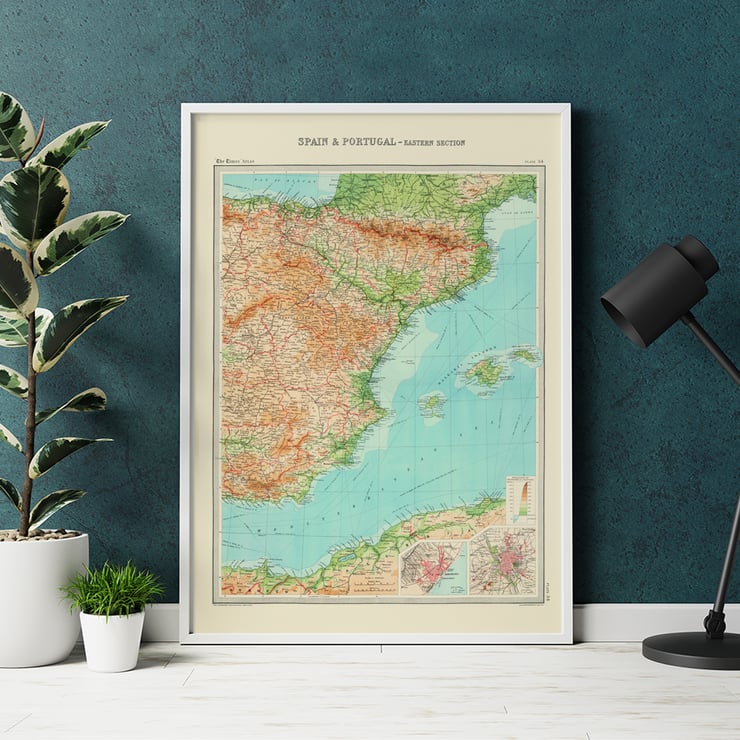 Map of eastern Spain and Portugal by Bartholomew John George titled Spain & Portugal - eastern section Poster of eastern Spain and Portugal map titled Spain & Portugal - eastern section by Bartholomew John George.