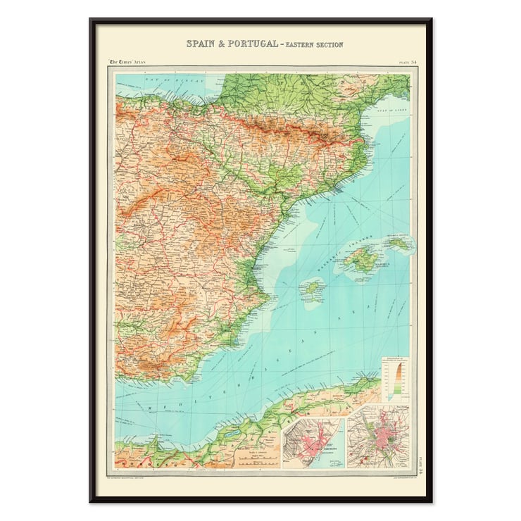 Map of eastern Spain and Portugal by Bartholomew John George titled Spain & Portugal - eastern section Poster of eastern Spain and Portugal map titled Spain & Portugal - eastern section by Bartholomew John George.