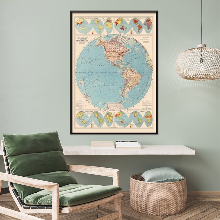 Western Hemisphere map by Rand McNally & Co featuring detailed continents and oceans. Poster of world map featuring the Western Hemisphere by Rand McNally & Co displaying political and geographic details.