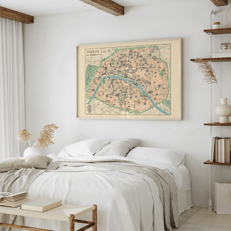 Vintage map of Paris from Paris Ses Monuments Guide Pratique Du Visiteur by Borremans F Poster of a vintage map of Paris detailing its monuments titled Paris Ses Monuments Guide Pratique Du Visiteur by Borremans F