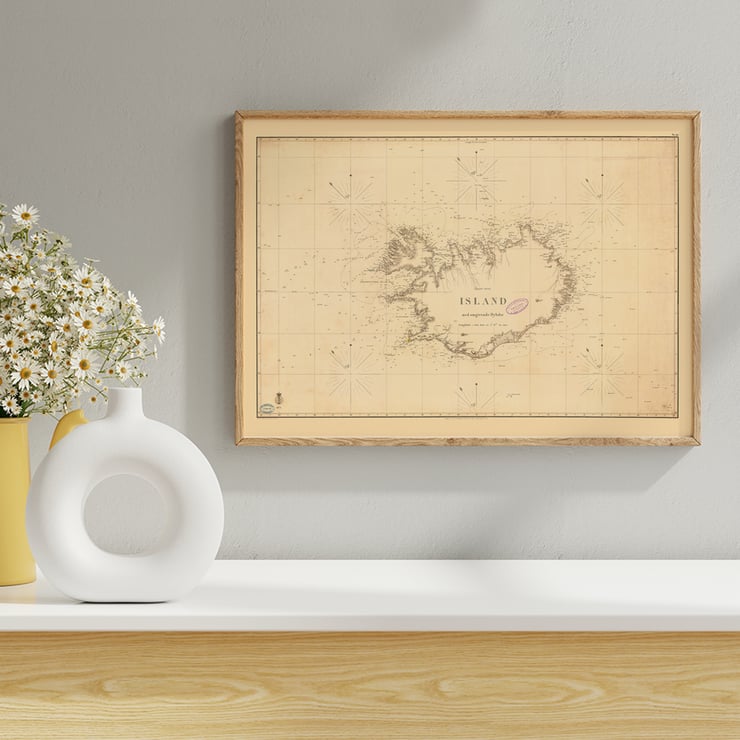 Map of Iceland with Surrounding Depths by Kongelige Danske Søkort-Arkiv showing geographic details and coastal features Poster of Iceland map with depths by Kongelige Danske Søkort-Arkiv titled Map of Iceland with Surrounding Depths