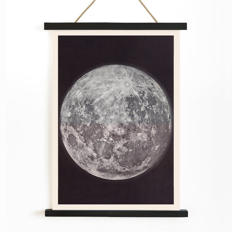 Photograph of the moon by Gerard Kuiper showcasing lunar surface details. Poster of the moon showing its surface details Photograph of the moon by Gerard Kuiper framed in black and white border