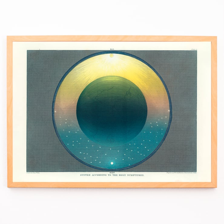 Colorful depiction of earth's system by Isaac Frost in Plate 10 System According to the Holy Scriptures. Poster of Plate 10 System According to the Holy Scriptures by Isaac Frost depicting a celestial and terrestrial scene