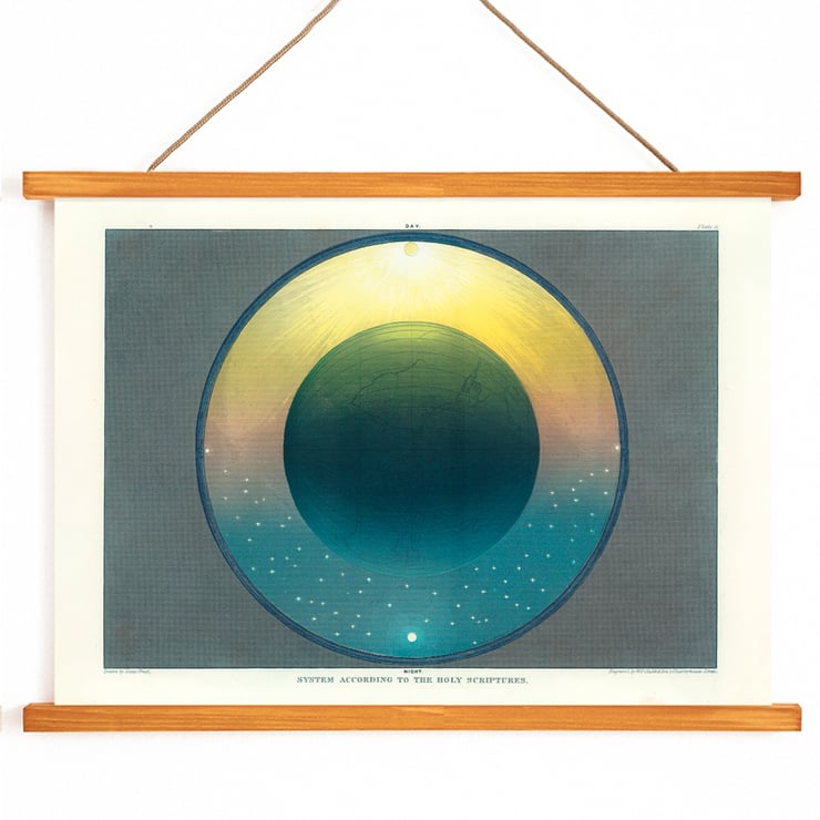 Colorful depiction of earth's system by Isaac Frost in Plate 10 System According to the Holy Scriptures. Poster of Plate 10 System According to the Holy Scriptures by Isaac Frost depicting a celestial and terrestrial scene