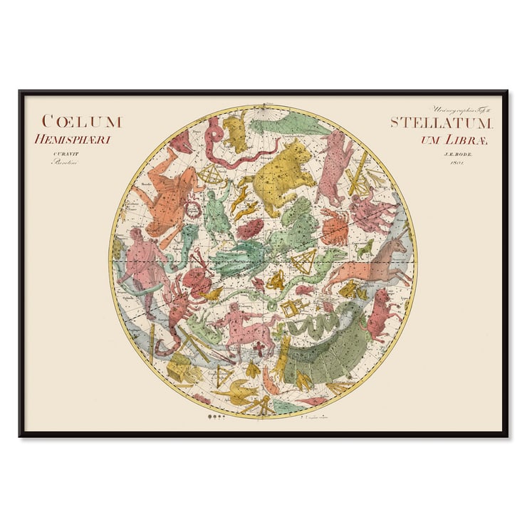Celestial map illustration by Johann Elert Bode titled Coelum Stellatum Hemisphaerium Librae. Poster featuring the celestial map Coelum Stellatum Hemisphaerium Librae by Johann Elert Bode with colorful constellations.