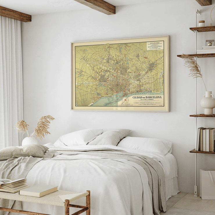 Antique map of Barcelone by D Francisco Coello and D Antonio Sans Poster featuring an antique map of Barcelona titled Ciudad de Barcelona with detailed city streets and surrounding areas.