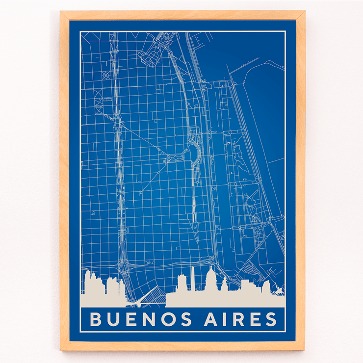 Mappa di Buenos Aires minimalista da parete di Minimalist Poster con una mappa minimalista di Buenos Aires realizzata dall'artista Minimalist Buenos Aires Map con strade e punti di riferimento della città.