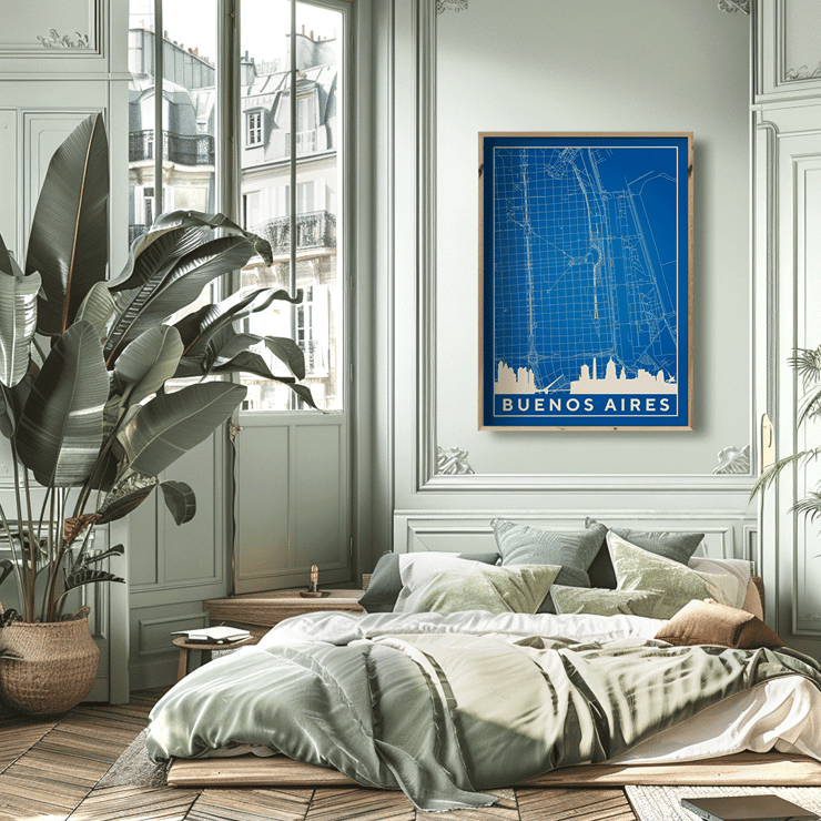 Mappa di Buenos Aires minimalista da parete di Minimalist Poster con una mappa minimalista di Buenos Aires realizzata dall'artista Minimalist Buenos Aires Map con strade e punti di riferimento della città.