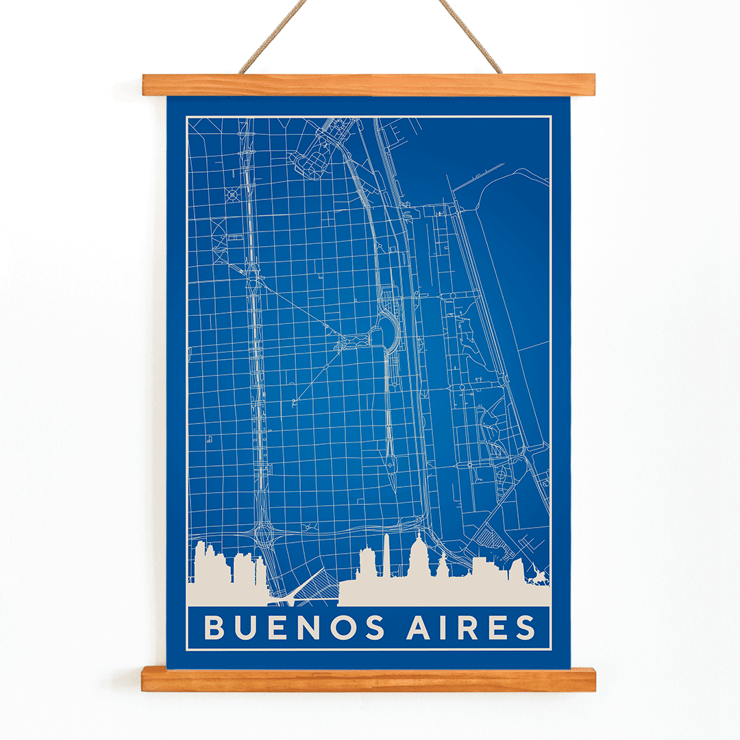Mappa di Buenos Aires minimalista da parete di Minimalist Poster con una mappa minimalista di Buenos Aires realizzata dall'artista Minimalist Buenos Aires Map con strade e punti di riferimento della città.