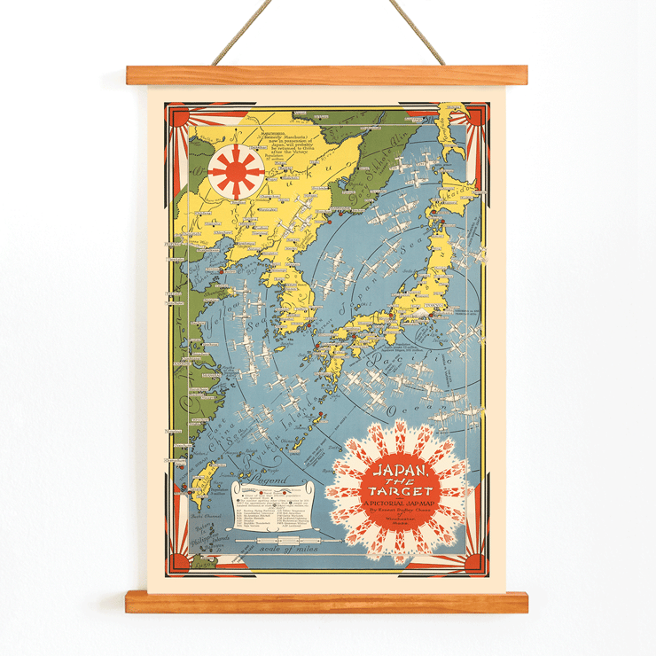 Colorful illustrated map of Japan and surrounding regions by Ernest Dudley Chase Japan the Target a Pictorial Jap-map Poster of a colorful map depicting Japan and its surroundings titled Japan the target a pictorial Jap-map by Ernest Dudley Chase