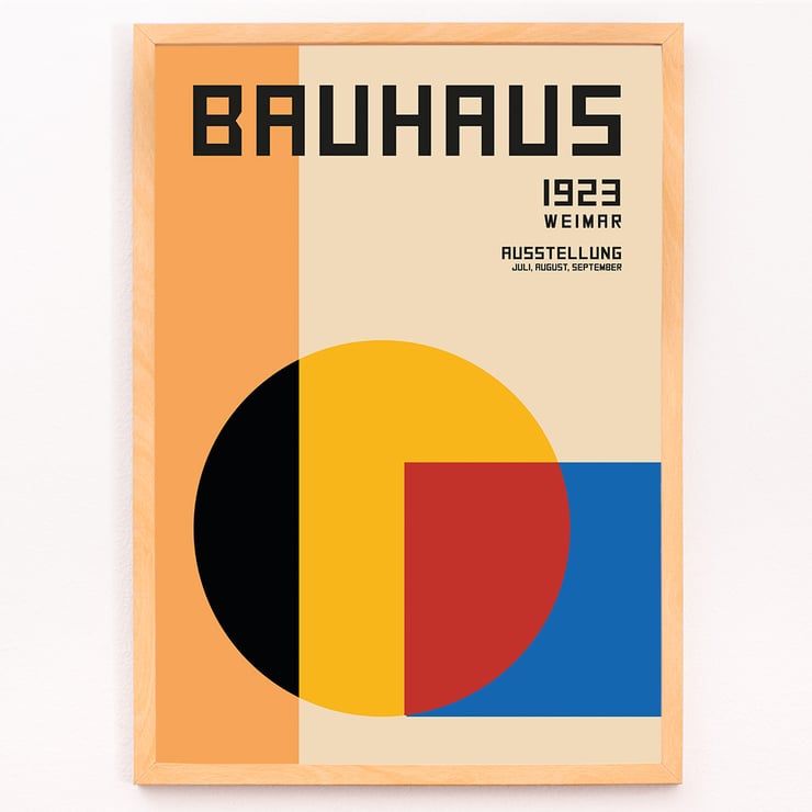 Bauhaus Poster 1 Inspired by the 1923 Weimar Exhibition with geometric design featuring overlapping shapes and bold colors Bauhaus Poster 1 Inspired by the Weimar Exhibition geometric shapes in warm colors showcasing modernist design style