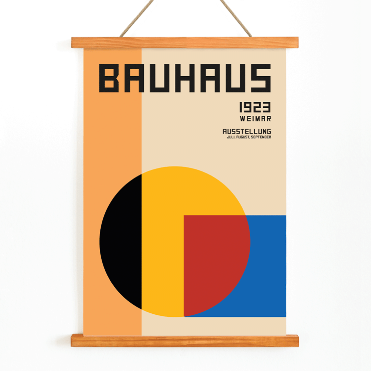Bauhaus Poster 1 Inspired by the 1923 Weimar Exhibition with geometric design featuring overlapping shapes and bold colors Bauhaus Poster 1 Inspired by the Weimar Exhibition geometric shapes in warm colors showcasing modernist design style