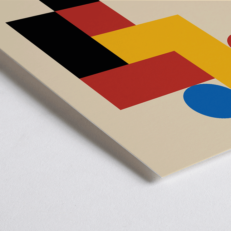 Bauhaus Poster 3 Inspired by the Weimar Exhibition features geometric shapes and bold colors. Abstract Bauhaus poster with geometric shapes and primary colors inspired by Weimar exhibition titled Poster Inspired by Weimar Exhibition
