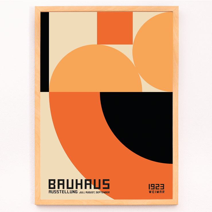 Bauhaus Poster 4 Inspired by the Weimar Exhibition featuring abstract geometric design Bauhaus Poster 4 by unknown artist featuring geometric shapes in orange and black inspired by the Weimar Exhibition artwork