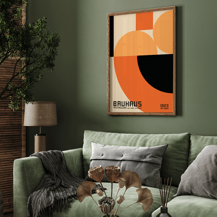 Bauhaus Poster 4 Inspired by the Weimar Exhibition featuring abstract geometric design Bauhaus Poster 4 by unknown artist featuring geometric shapes in orange and black inspired by the Weimar Exhibition artwork