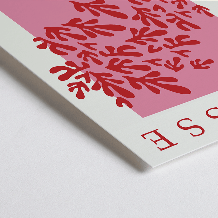 Papiers découpés 3 inspired by Matisse red and pink abstract art print Berggruen gallery affiche Poster featuring red cut-out shapes on a pink background inspired by Matisse's artwork titled Papiers découpés 3.