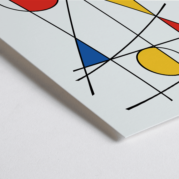 Abstract artwork by Geometric Lines and colors 3 featuring vibrant geometric shapes and lines Poster featuring abstract artwork by Geometric Lines and colors 3 with intersecting black lines and colorful geometric shapes in red blue and yellow