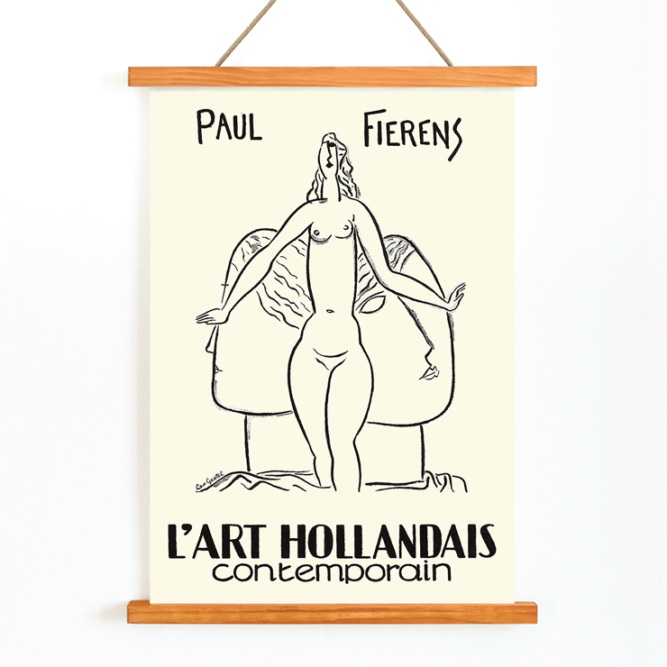 Drawing of a nude figure in contemporary Dutch art by Paul Fierens in L'Art Hollandais contemporain Poster of a nude woman illustration titled L'Art Hollandais contemporain by Paul Fierens in black and white lines.