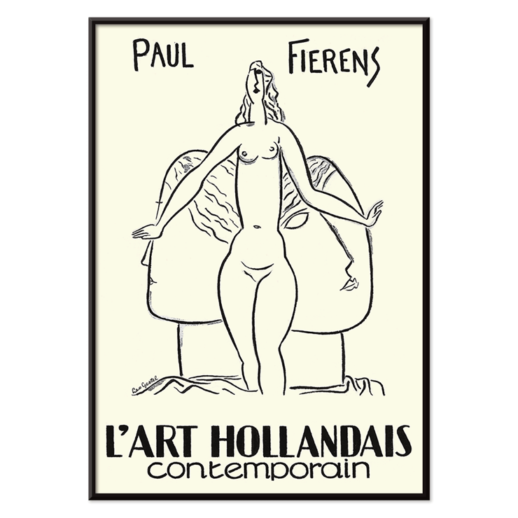 Drawing of a nude figure in contemporary Dutch art by Paul Fierens in L'Art Hollandais contemporain Poster of a nude woman illustration titled L'Art Hollandais contemporain by Paul Fierens in black and white lines.