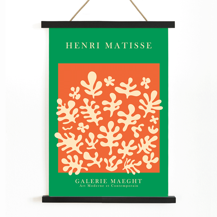 Henri Matisse artwork at Galerie Maeght with orange cut outs Poster featuring the artwork Orange cut outs inspired by Matisse with abstract shapes on an orange background by Henri Matisse