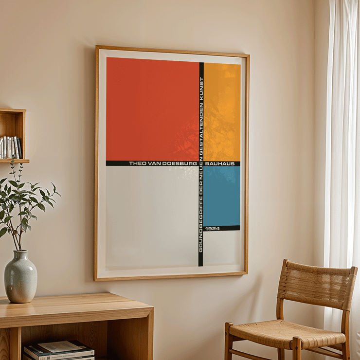 Theo van Doesburg abstract geometric composition Bauhaus 21 artwork Poster featuring geometric abstract design by Theo van Doesburg Bauhaus 21 artwork with bold colors and typography.