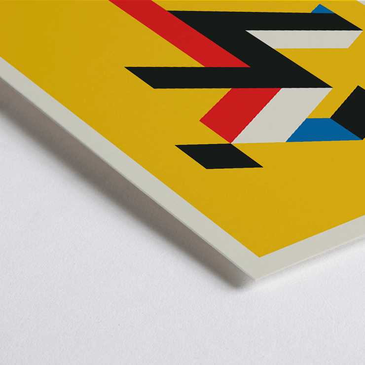 Geometric abstract design by Bauhaus 20 artist. Poster featuring geometric abstract art on yellow background titled "Bauhaus" by the artist 20.