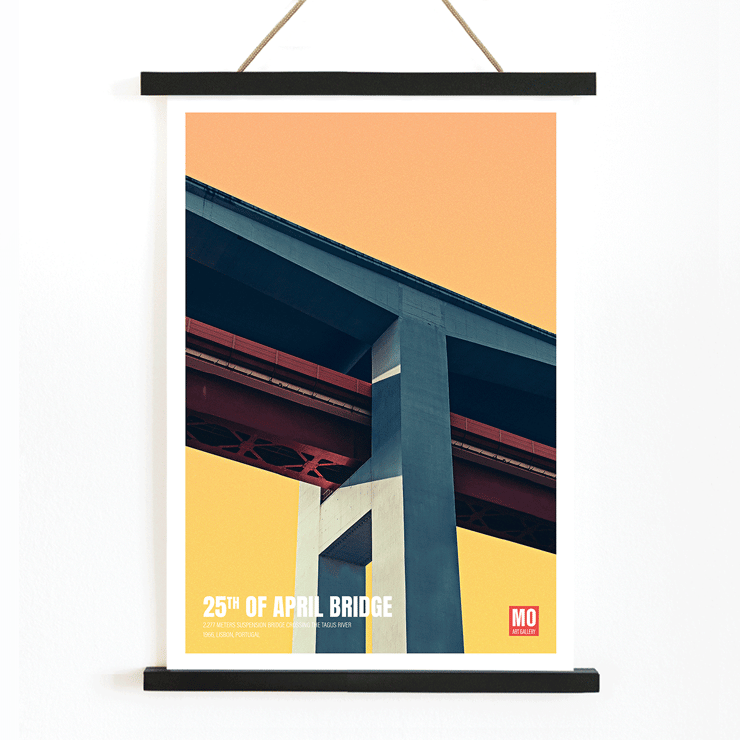 Abstract view of 25th of April Bridge Lisbon by Mo Art Gallery Poster featuring an artistic view of the 25th of April Bridge Lisbon by Mo Art Gallery with bold geometric design.