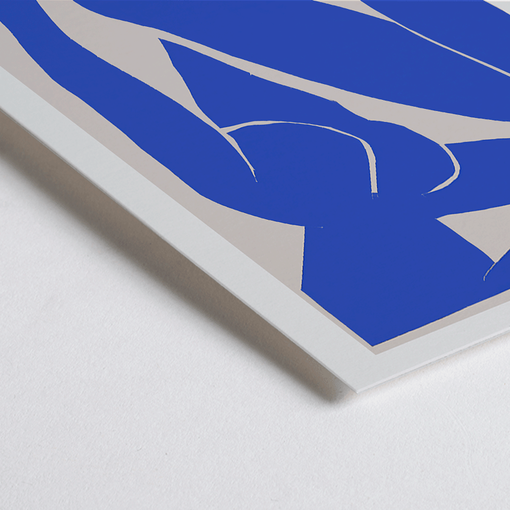 Henri Matisse's Nu Bleu III featuring bold blue abstract figure on white background. Poster featuring the artwork Nu Bleu III by Henry Matisse depicting a blue figure in an abstract form with minimalist design