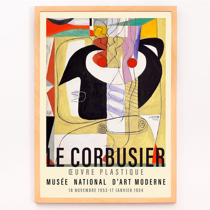 Vibrant abstract artwork featuring bold geometric shapes by Le Corbusier titled Métamorphose du violon. Colorful abstract art poster titled Métamorphose du violon by Le Corbusier displayed at Musée National d'Art Moderne