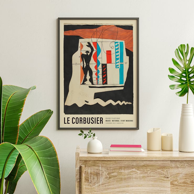 Abstract design and human silhouette in Le Modulor by Le Corbusier Poster featuring artwork Le Modulor by Le Corbusier showing abstract design with human silhouette and geometric shapes.