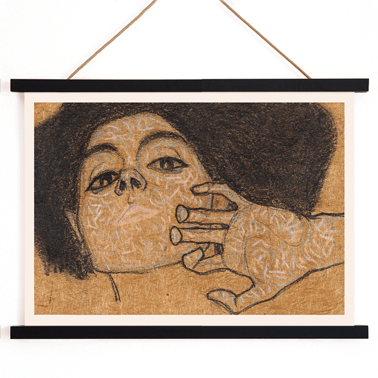 Head of a Woman by Egon Schiele expressive portrait art drawing Poster featuring Head of a Woman by Egon Schiele showing a woman's face with intricate hand details on a textured background