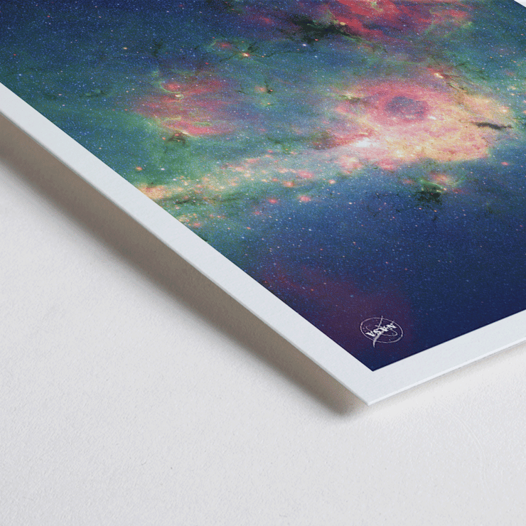 Colorful nebula image Beyond Our Solar System by NASA Poster featuring a vibrant nebula with text Beyond Our Solar System by NASA on a galaxy-themed background