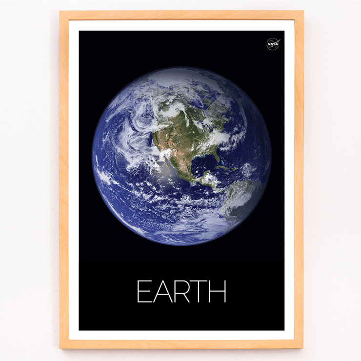 A stunning view of Earth from space captured by NASA titled Earth from Space 1. Poster showing a stunning image of Earth from space with the title Earth from Space 1 by NASA. The background is black.