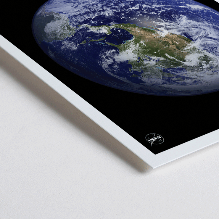 A stunning view of Earth from space captured by NASA titled Earth from Space 1. Poster showing a stunning image of Earth from space with the title Earth from Space 1 by NASA. The background is black.