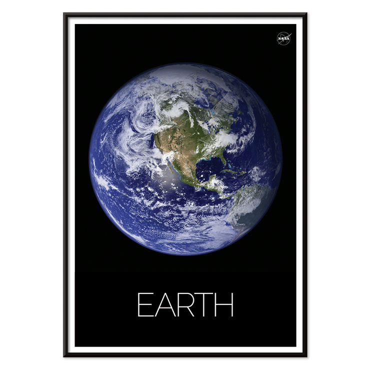 A stunning view of Earth from space captured by NASA titled Earth from Space 1. Poster showing a stunning image of Earth from space with the title Earth from Space 1 by NASA. The background is black.