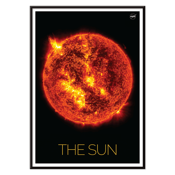 Die Sonne von der NASA feuriges Bild der Sonne mit Sonneneruptionen Poster der Sonne mit feurigen Details und Sonneneruptionen, von der NASA „The Sun“ genannt