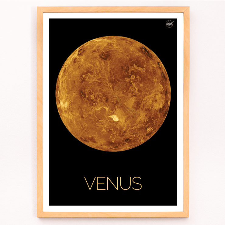 Planet Venus illustration by NASA Poster of the planet Venus titled Venus by NASA featuring a detailed orange and brown representation of the planet on a black background