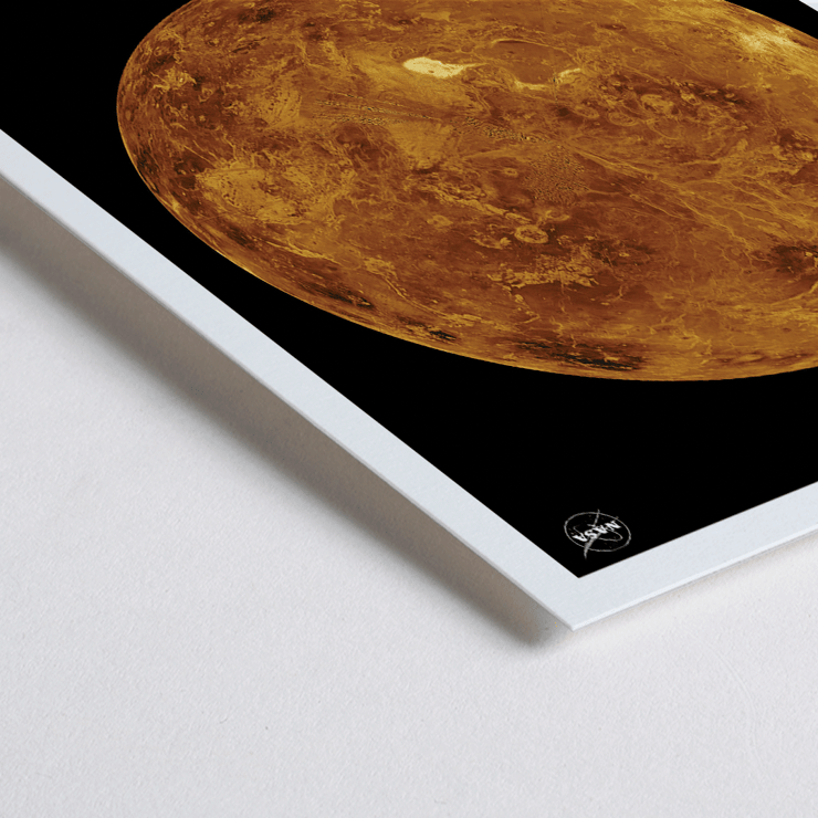 Planet Venus illustration by NASA Poster of the planet Venus titled Venus by NASA featuring a detailed orange and brown representation of the planet on a black background