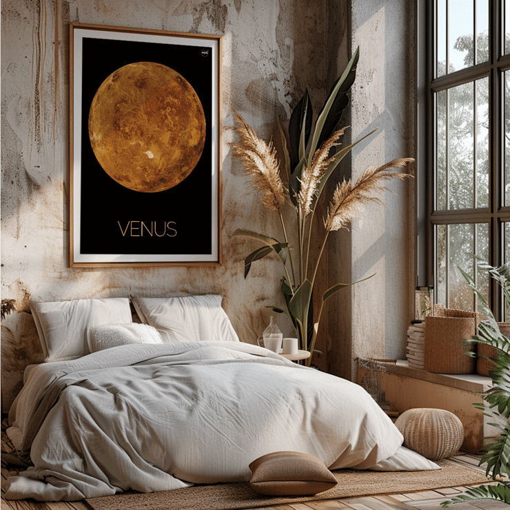 Planet Venus illustration by NASA Poster of the planet Venus titled Venus by NASA featuring a detailed orange and brown representation of the planet on a black background