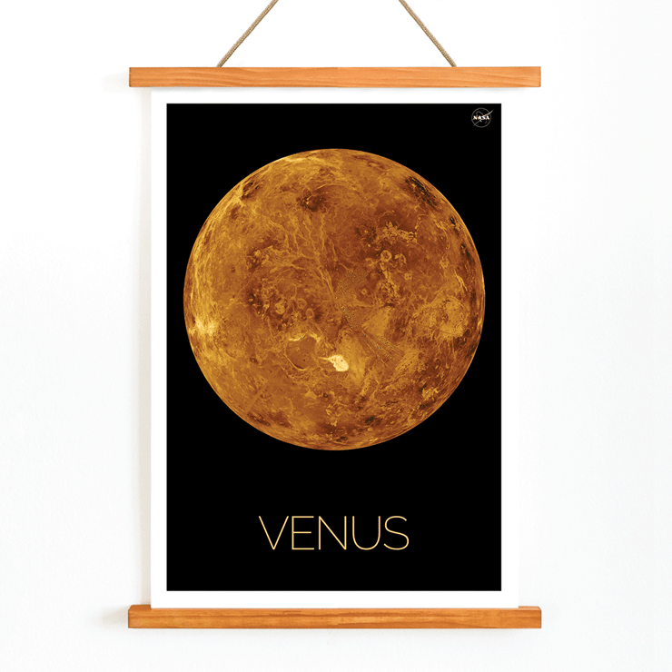 Planet Venus illustration by NASA Poster of the planet Venus titled Venus by NASA featuring a detailed orange and brown representation of the planet on a black background